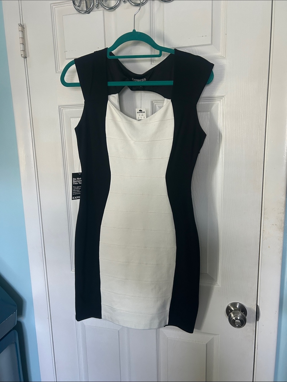 Express Black and White Colorblock Midi Sheath Dress